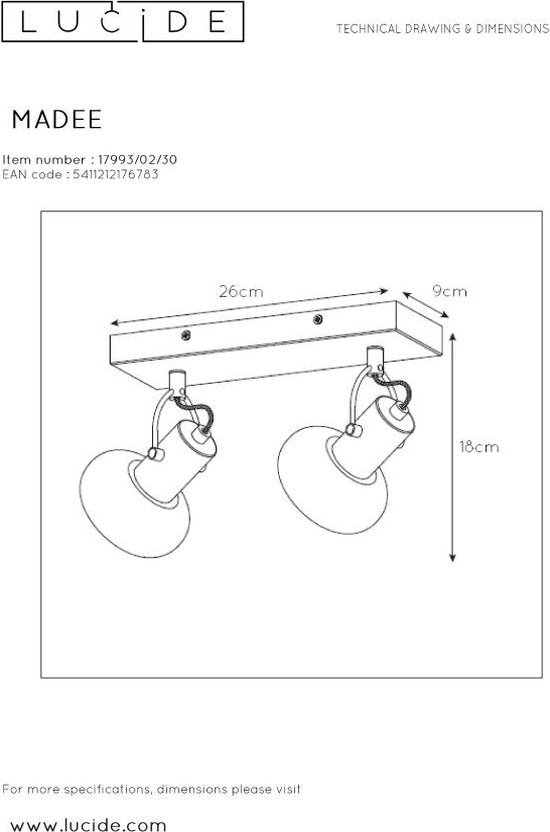 Lucide MADEE – Deckenstrahler (Deckenleuchte) – 2xE14 – Schwarz