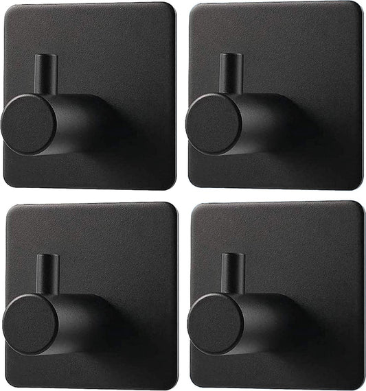 Trendfield Selbstklebende Handtuchhaken – 4er-Set – Mattschwarz – Quadratisch – Aluminium – Ohne Bohren – Tragkraft 4 kg