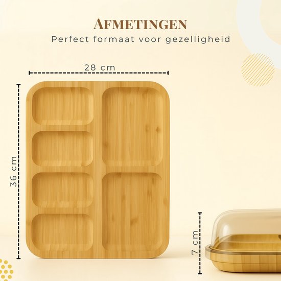 Latium Snackbrett aus Bambusholz inklusive Deckel mit Griff – Luxuriöses Tapas-Brett – Servierbrett – Inklusive kostenlosem E-Book – Weihnachtsgeschenk für Frauen oder Männer