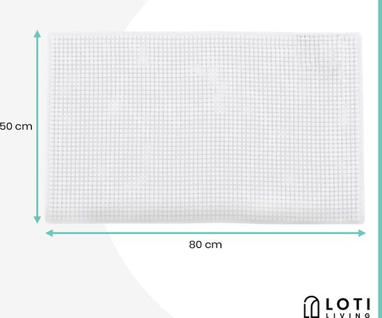 Loti Living Anti-Rutsch-Badematte - Duschmatte - Badematte - Bodenmatte - Chenille-Badematte - Weiß - 50x80 cm