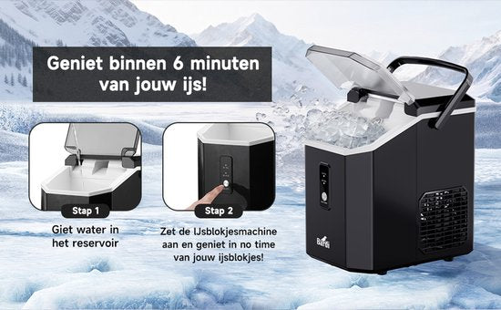 Bardi 1,1 l – Nugget-Eismaschine Square – Crushed-Ice-Maschine mit Eislöffel – 15 kg/24 Stunden – Eiswürfelmaschine – Mit luxuriösem Thermobecher – Schwarz