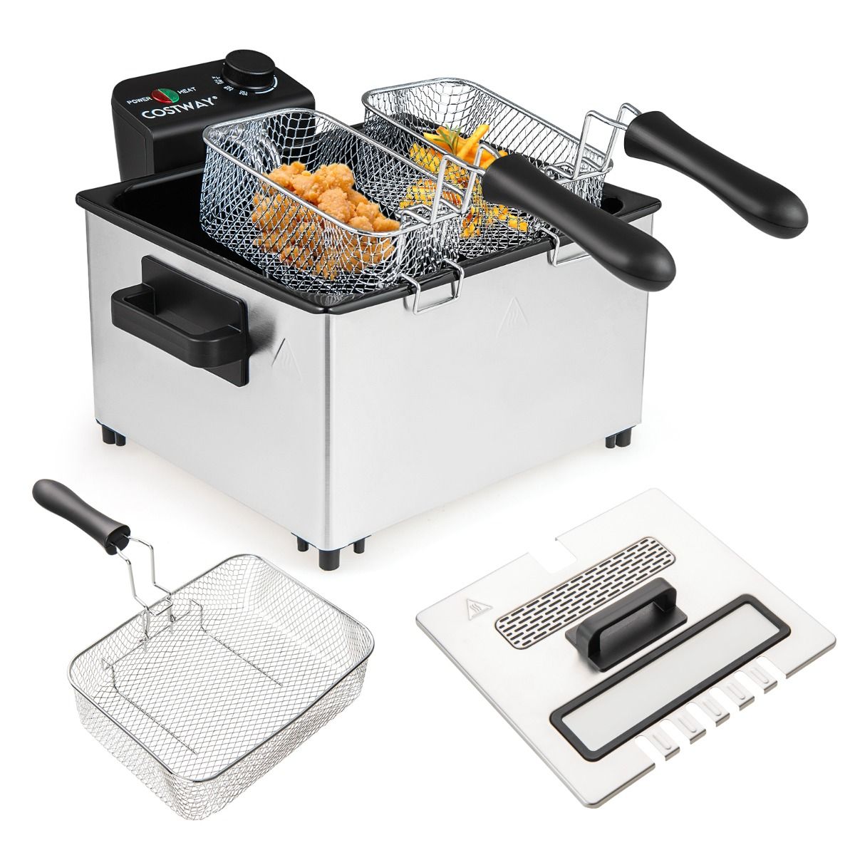 Coast Elektrische Fritteuse – 5 Liter – 3 Frittierkörbe – einstellbare Temperatur – silber und schwarz