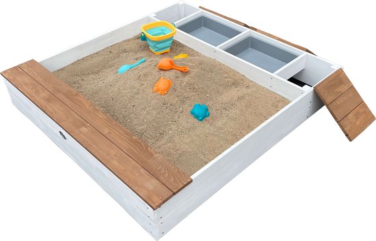 AXI Evy Sandkasten mit Wasserbecken und Stauraum, weiß/braun – inklusive Zubehörset