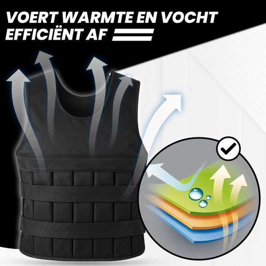 Fitby Adjustable Weight Vest 10KG - Gewichtsweste - Gewichtswesten - Gewichte - Krafttraining & Crossfit - Cardio - Geeignet ab Größe L - Schwarz