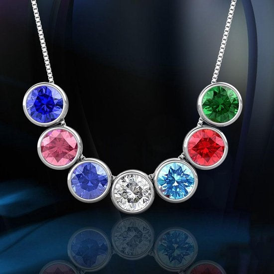 Yolora Damen-Halskette mit Anhänger - 7 farbige Kalpa Camaka Kristalle - 7er Set - Farbe Silber - 18K Weißgold vergoldet - schöne Geschenkbox - Geschenk zum Muttertag