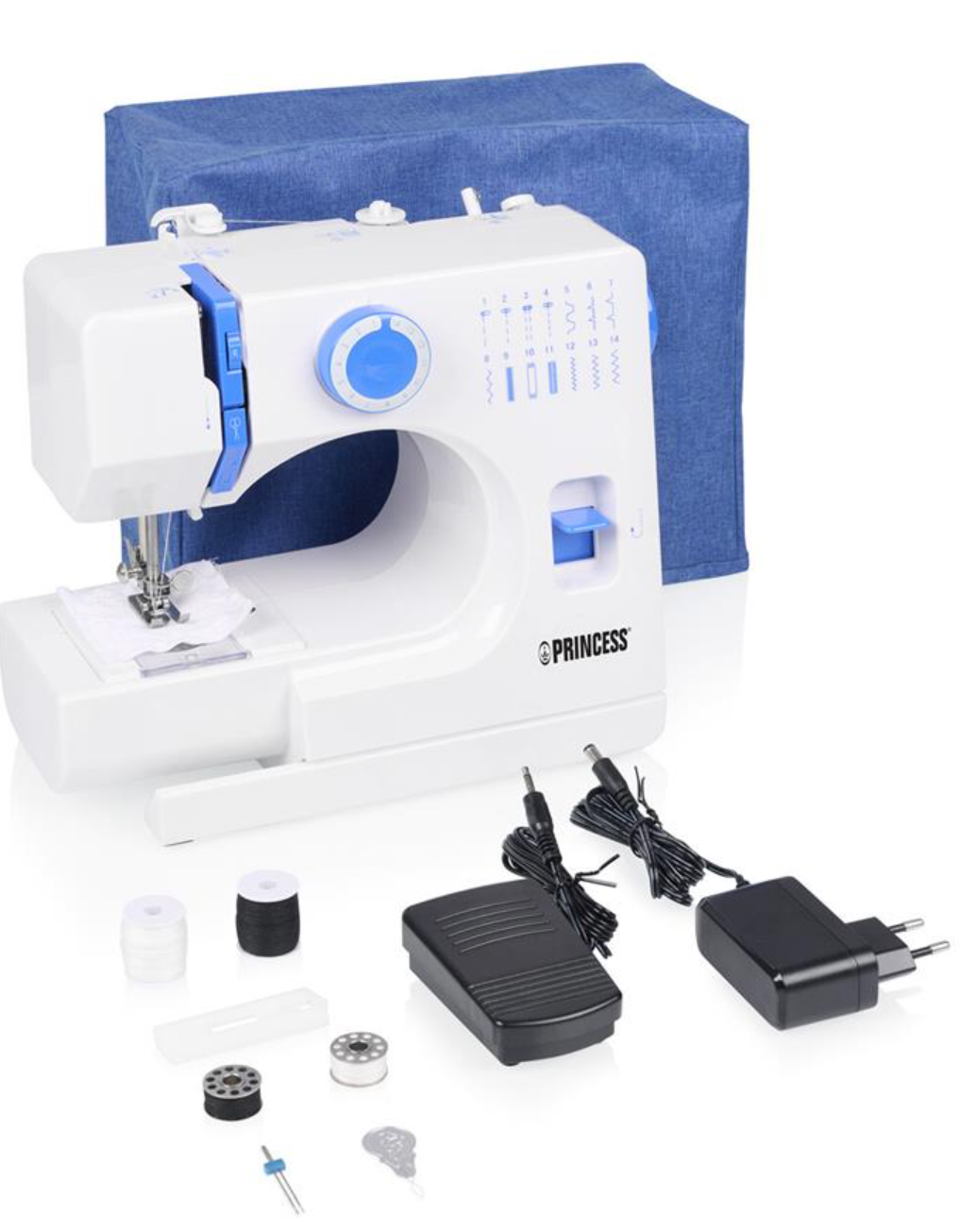 Princess 326010 Nähmaschine – 14 Stiche – Freiarm – Automatische Einfädelhilfe – Weiß
