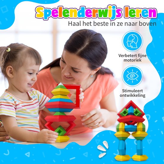 MontiPlay® Build Buddies - 60 Piece Block Tower - Montessori Spielzeug - Stacking Bricks & Blocks - STEM & Sensory Kleinkinderspielzeug - Ab 3 Jahren - Kinderspielzeug - Bauklötze - Toy Book 2024