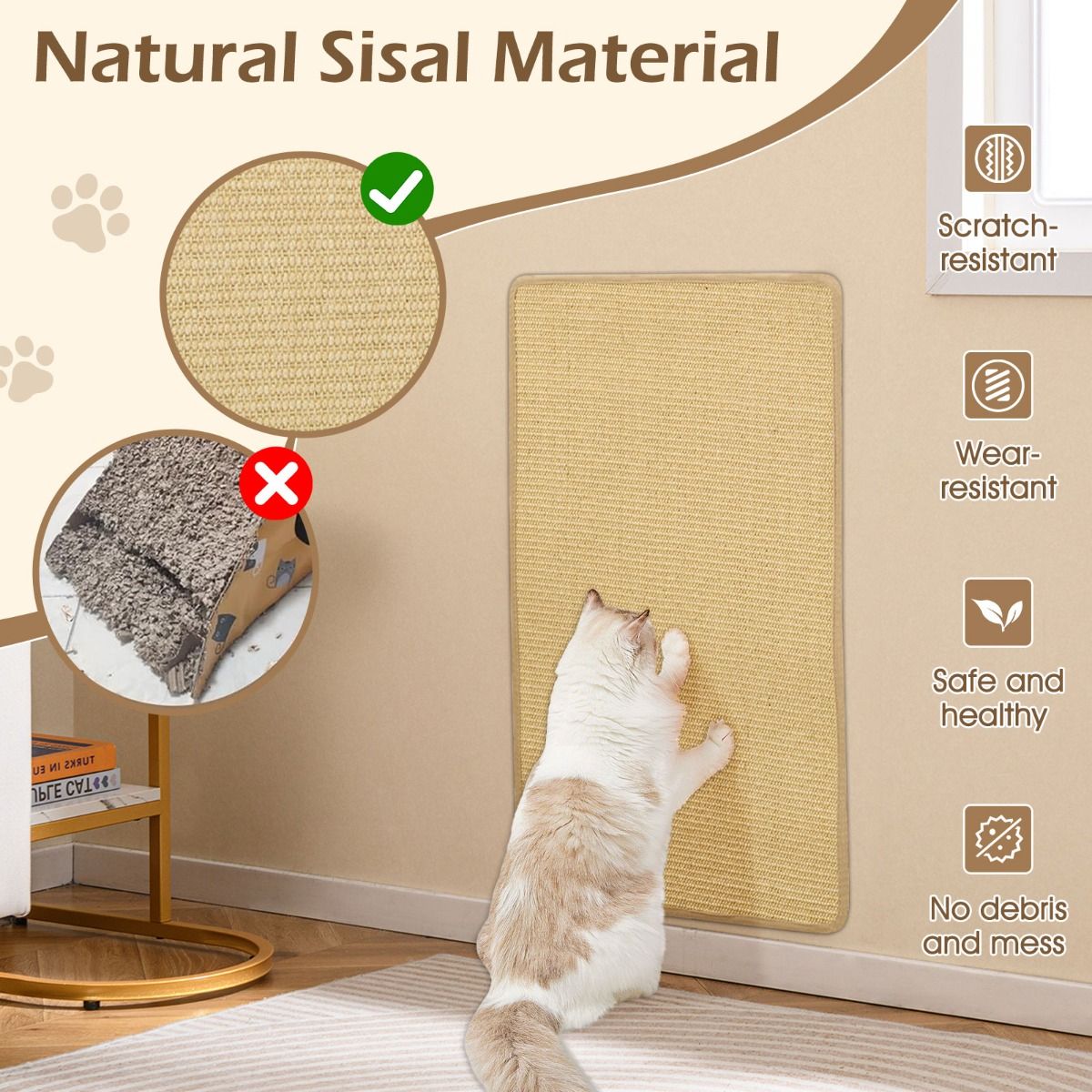 Coast Krabbenmatten-Set – Sisal – selbstklebend – 80 x 50 cm – naturfarben