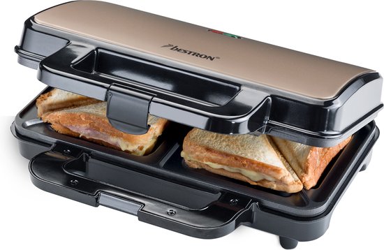 Bestron Sandwichtoaster – ASM90XLSAT – 900 W – Für 2 Sandwiches – Antihaftbeschichtung – Weiß/Grau – 5 Jahre Garantie