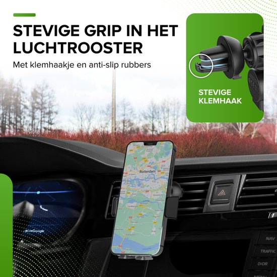 iSetchi Telefoonhouder - Qi Draadloze Oplader - 15 Watt Snellader - Ventilatierooster