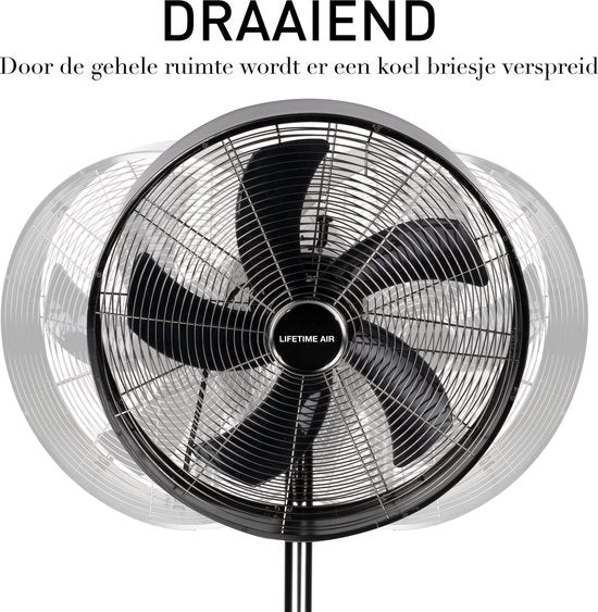 Lifetime Air Stativventilator - 230V - Höhe 85-125 CM - 3 Geschwindigkeiten - Oszillationsfunktion - Neigbar - Silber
