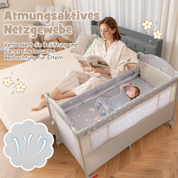 Coast Beistellbett - 5 in 1 - Rollen - Inkl. Matratze - 125 x 65 x 76 cm - Beige