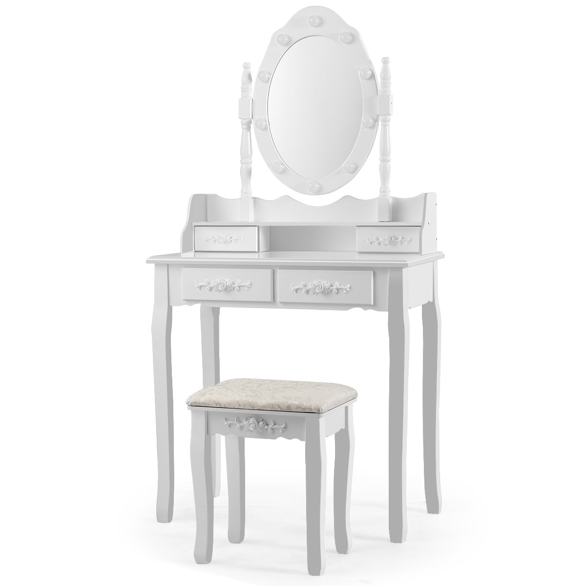 Coast Classic Dressing Table Set met ontlasting LED -bol Cosmetisch 75 x 40 x 146 cm wit