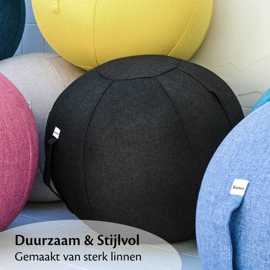 Bckz Sitzball Büro und Zuhause 75 CM - Luxus-Yoga-Ball - Sitzball mit Hülse - Ergonomischer Bürostuhlball - Leinen Schwarz