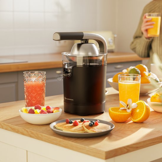 KitchenBrothers Zitruspresse - Kompakt - mit Ausgießer und Presshebel - 0,35 l - Schwarz