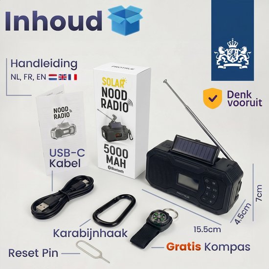 Solarbetriebenes Notradio mit Handaufzug – FM/AM-Notradio – 5000-mAh-Powerbank mit Solarladung – Baustellenradio mit Lautsprecher – Badezimmerradio – Notfallpaket
