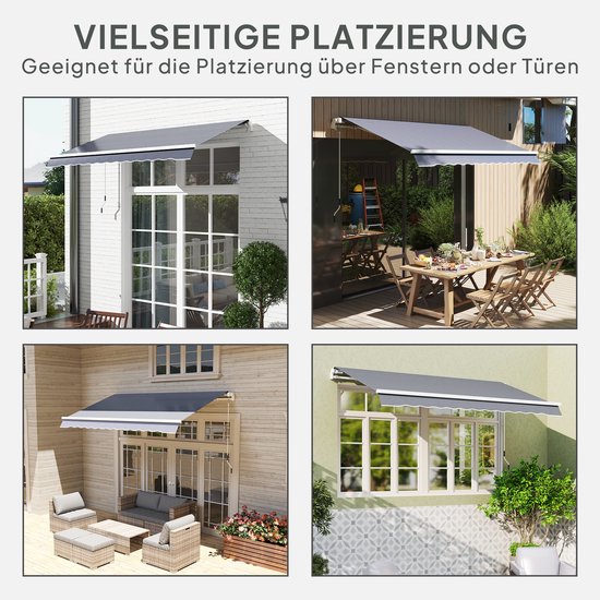 Outsunny Markisenstoff-Bezug mit Volant, wasserabweisend, Ersatzstoff für 4 x 3 m Markisen, Markisentuch, Markisenstoff, Sonnenschutz für Garten, Balkon, Hof, grau