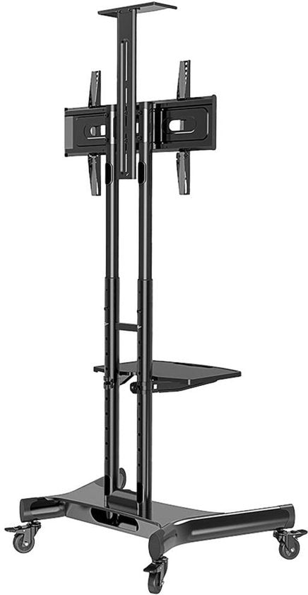 Neomounts NM-M1700BLACK mobiler TV-Ständer – 32–75" – Höhenverstellung 104,2–154,2 cm – manuell – inkl. Webcam- und Laptop-Halterung – schwarz