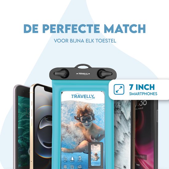 Travelly® Wasserdichte Handytasche 2er-Set - Universelle Unterwassertasche für Smartphone - Geeignet für alle Handys - Drybag - Für Urlaub, Schwimmen & Wassersport - Schwarz/Blau