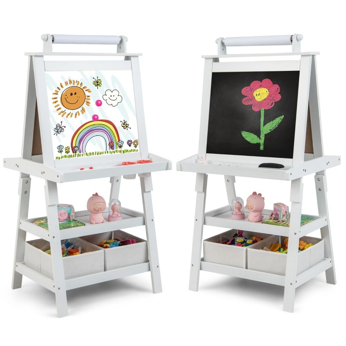 Coast 3 in 1 Kinder Staffelei - Whiteboard & Kreidetafel - inkl. Magnete 2 Ablagen - Beige - 59 x 50 x 117 cm