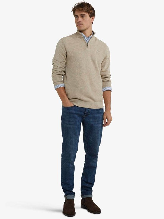 McGregor Half Zip Pullover Merinowolle Struktur Sand - Größe S - Männer - Pullover