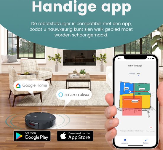 Samako Wisch-Roboterstaubsauger TurboFlow - Staubsaugerroboter mit Wischfunktion - Wischroboter mit Ladestation - Roboter Staubsauger - Reinigungsroboter - App - Ladestation - 4-in-1