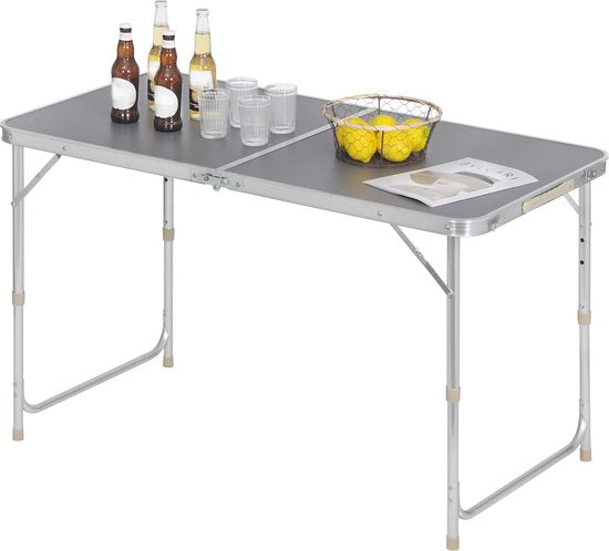 WOLTU Campingtisch Klapptisch Gartentisch Arbeitstisch Balkon höhenverstellbar Aluminium MDF grau CPT8122gr