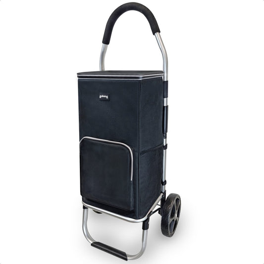 Goliving Einkaufswagen - Einkaufswagen mit Seitentaschen und Kühlfach - Zusammenklappbar - Wetterfest - Rostfreies Aluminium - Einkaufswagen mit Rollen - 50L - Schwarz