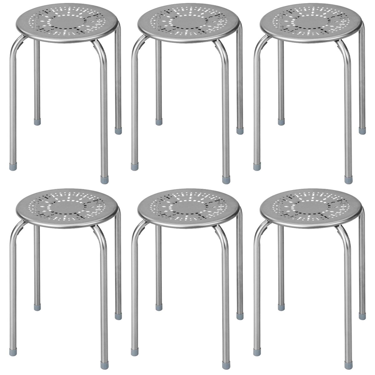 Coast 6-teiliges Set stapelbarer Metallhocker – verstärkter Rahmen – sofort einsatzbereit – grau
