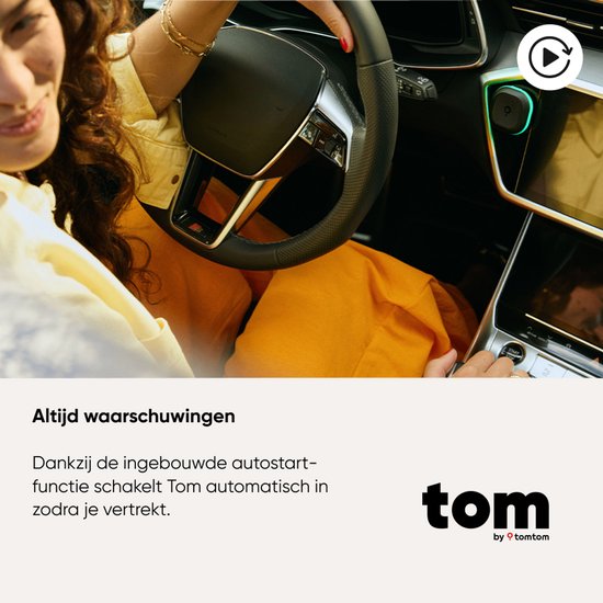 Tom by TomTom | Blitzerwarner für das Auto | Warnt vor fest installierten und mobilen Blitzern sowie Staus | Ohne Abonnement | CarPlay & Android Auto | Hergestellt in Europa