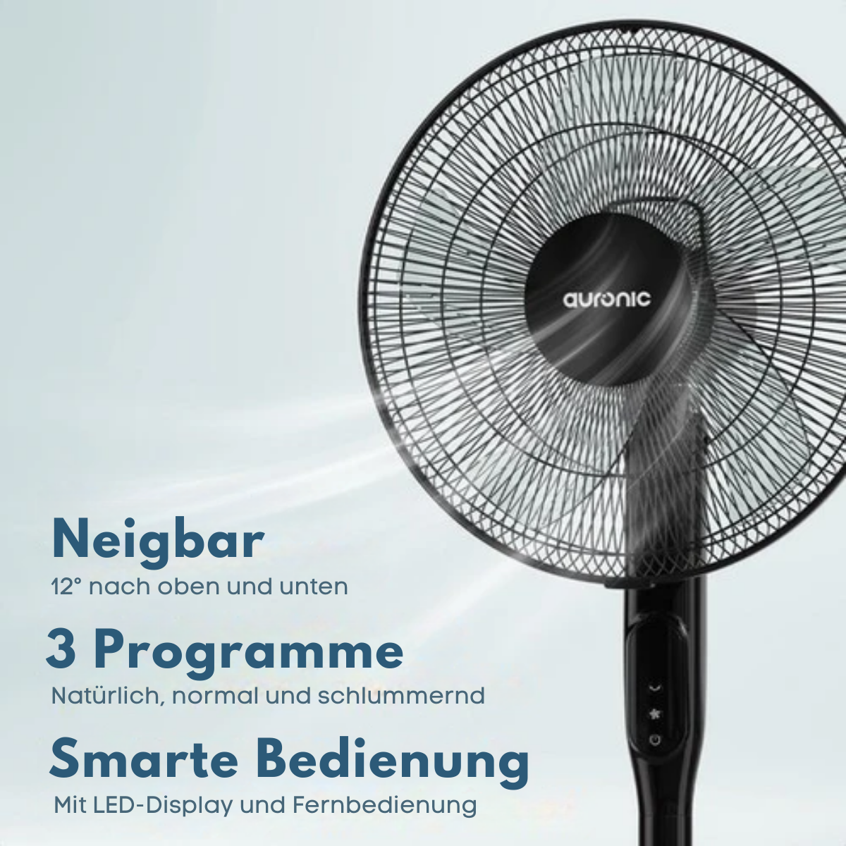 Auronic Stativventilator - Standventilator - Luftkühler - Boden- und Tischventilator - 3-in-1 - 12 Geschwindigkeiten - Leise - Mit Fernbedienung - Schwarz