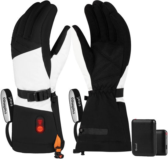 Saaf Heizhandschuhe Weiß - 3 Heizstufen - 68°C - Inklusive 2x 2700mAh Powerbanks - Größe S