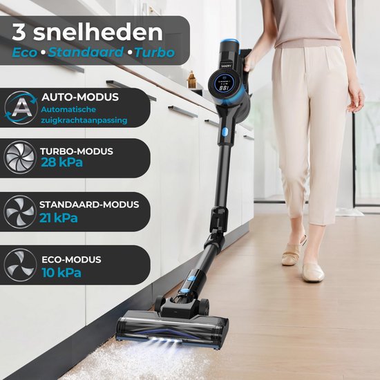 Sanovy Turbo Flex X28 Stick Staubsauger kabellos - Beutellos - Batteriebetrieben - 350W - 28Kpa - Mit Aufsätzen - Beutelloser kabelloser Staubsauger