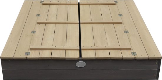 AXI Ella XL Holzsandkasten in Grau/Braun – mit Sitzbänken und Abdeckung – FSC-Holz – 120 x 120 x 20 cm – Sandkasten für Kinder