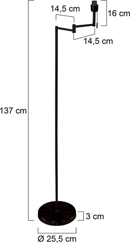 Stehlampe Bella 3407ZW – Schwarz mit schwenkbarem Arm, ausklappbar und Zugschalter – Mexlite – Zeitloses Design aus Kunststoff, Metall und Elektronik, Höhe 135 cm, Reichweite 45 cm