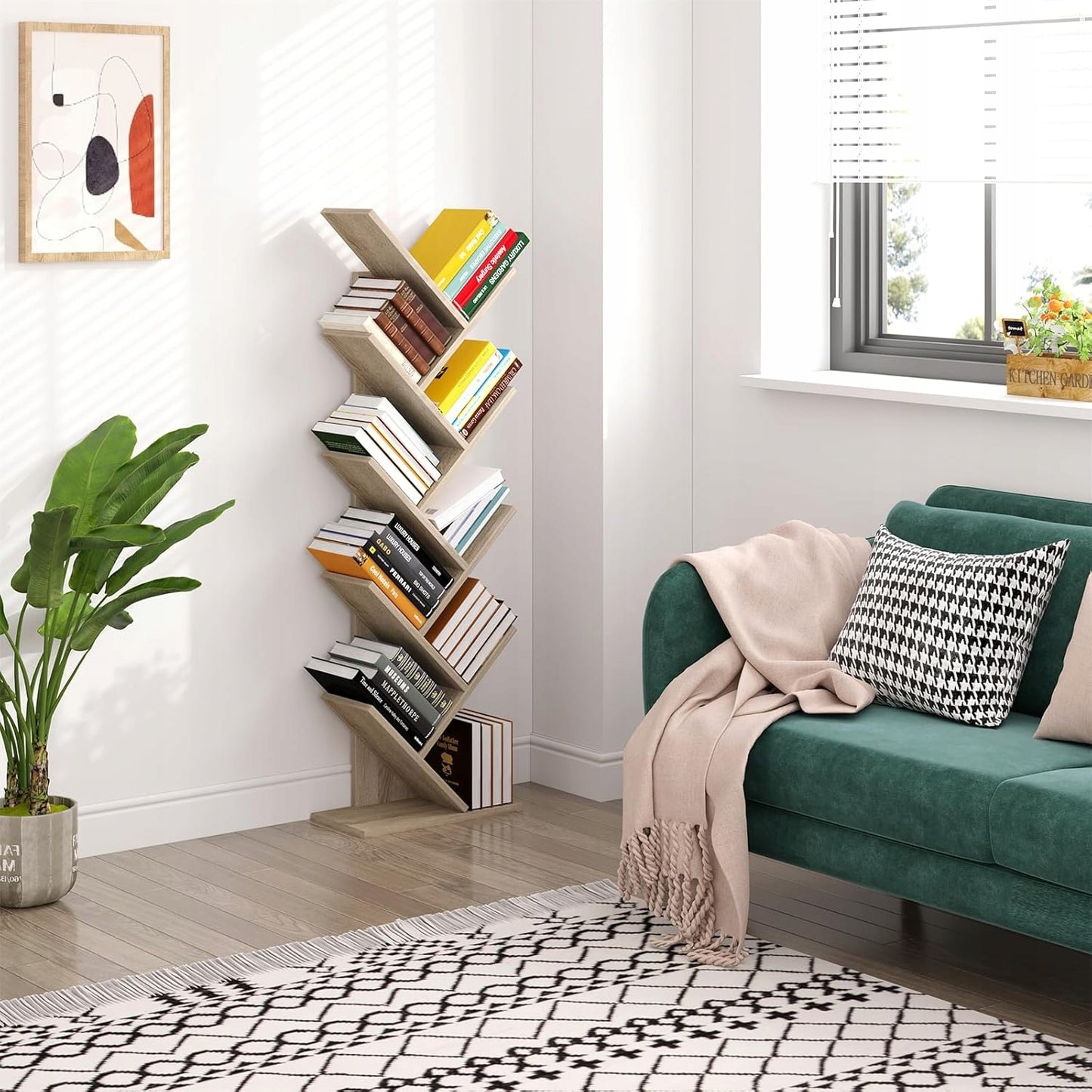 Eugad Bücherregal in Baumform – Helle Eiche – 40 x 127 x 20 cm