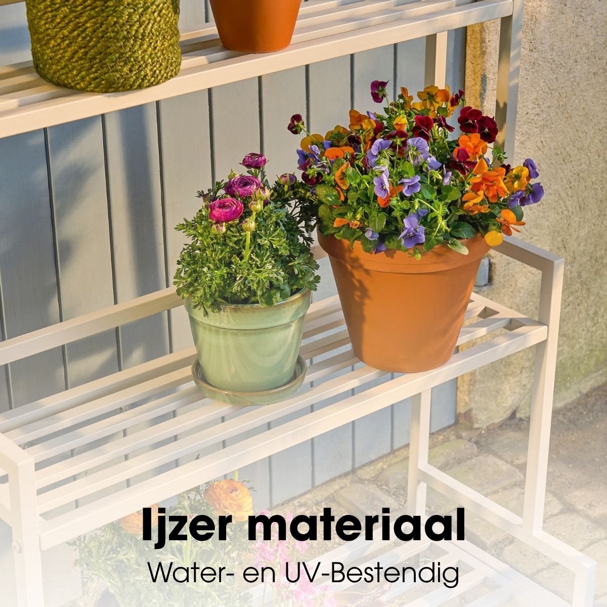 Mica Decorations Greenrax Pflanzenregal auf Rädern – mehrere Ablagen – 80 x 35 x 100 cm – gebrochenes Weiß