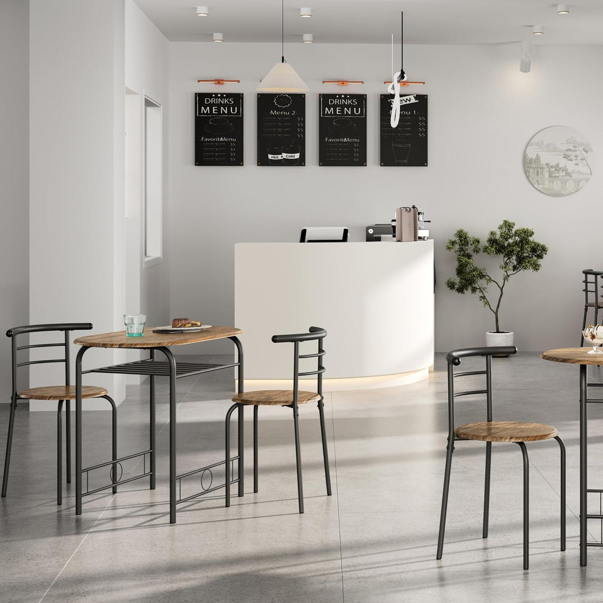 Yaheetech Esstisch-Set für 2 Personen – Tisch 80 x 53 x 75,5 cm mit 2 Stühlen – mit Ablage – Braun