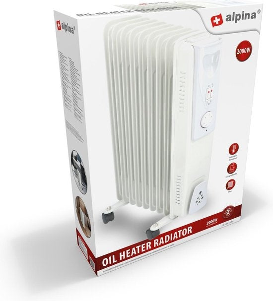 Alpina Elektrischer Ã–lradiator - Thermostat - 4 Räder - Ãœberhitzungsschutz - 9 Lamellen