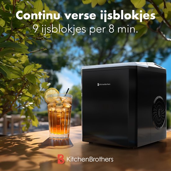 KitchenBrothers Eiswürfelmaschine - 1L - Eiswürfelbereiter mit Eisschaufel - Easy Clean - 9 Würfel in 8 Min. - Schwarz