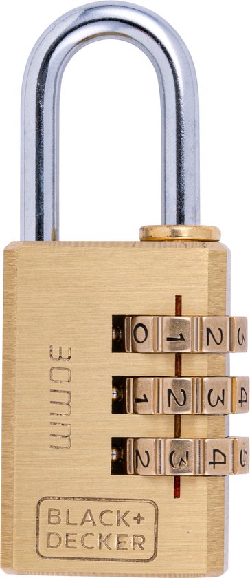 BLACK+DECKER Vorhängeschloss Ziffernschloss 30mm - Kofferschloss mit 3-stelligem Code - Reiseschloss, Fahrradschloss und mehr - Schloss für den Außenbereich - Ziffernschloss Kupfer - Gold