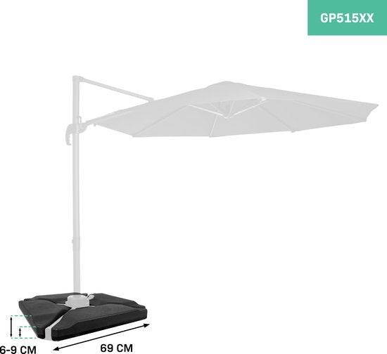 VONROC Premium Sonnenschirmkacheln - dreieckig - befüllbar - für ein Gesamtgewicht von ±80 kg. - geeignet für schwimmende Sonnenschirme mit Kreuzfuß 50x50cm - Satz mit 4 Stück