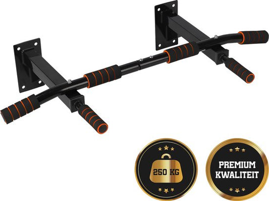 TTD® Premium Klimmzugstange - Klimmzugstation - Wandmontierte Klimmzugstange - Dip Station - Dip Bars - Home Sports - Home Fitness - Hochwertige Materialien - Extra Stabil bis zu 250KG - Inklusive Montageteile - Home workout - Schwarz/Orange