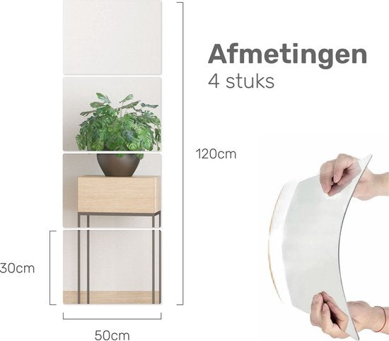 XL Klebespiegel 30x50 - 4 Stück - Kleber - Klebespiegel - Hollywood Schminkspiegel - Tür - Spiegel - Folie - Badezimmer - Groß - Aufkleber - Pass - Wand - Spiegel