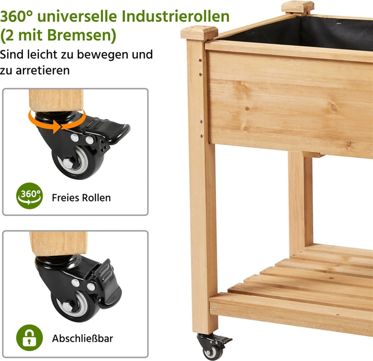 Yaheetech Pflanzgefäß auf Rädern - mit 4 Entwässerungslöchern und Aufbewahrungsbox und 360° Rollen - für Garten, Balkon und Terrasse - Fichte hellbraun - 105,5 x 56,5 x 83,5 cm