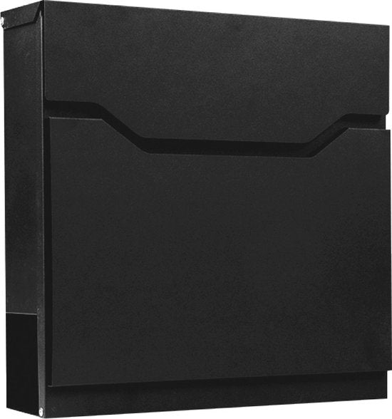 BRASQ Briefkasten Premium Schwarz - Wandbriefkasten - Inkl. Montagematerial & 2 Schlüssel - mit Zeitungsfach und Schloss - Edelstahl