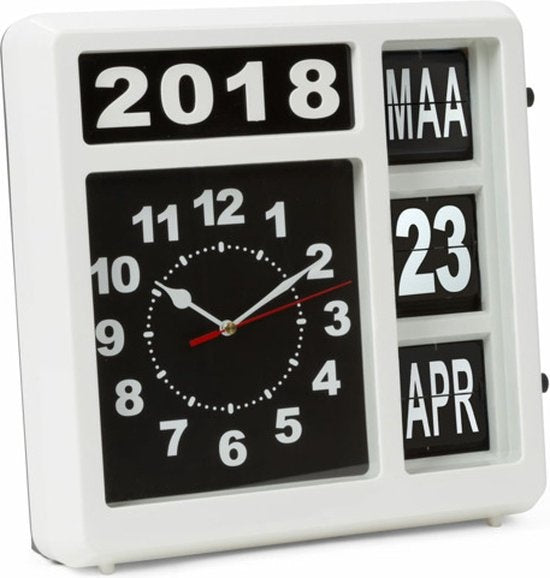 Perel Flipchart Wanduhr mit Kalender - 31 x 31 cm - niederländisch