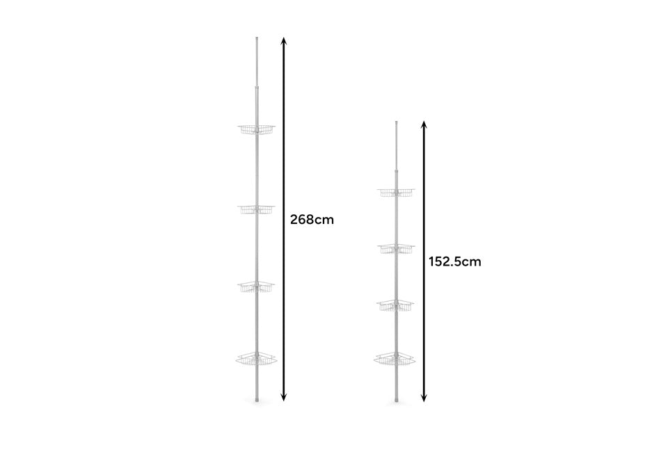 H&C Teleskopische Duschablage mit 4 Körben -21 x 21 x 152,5-268 cm - Grau
