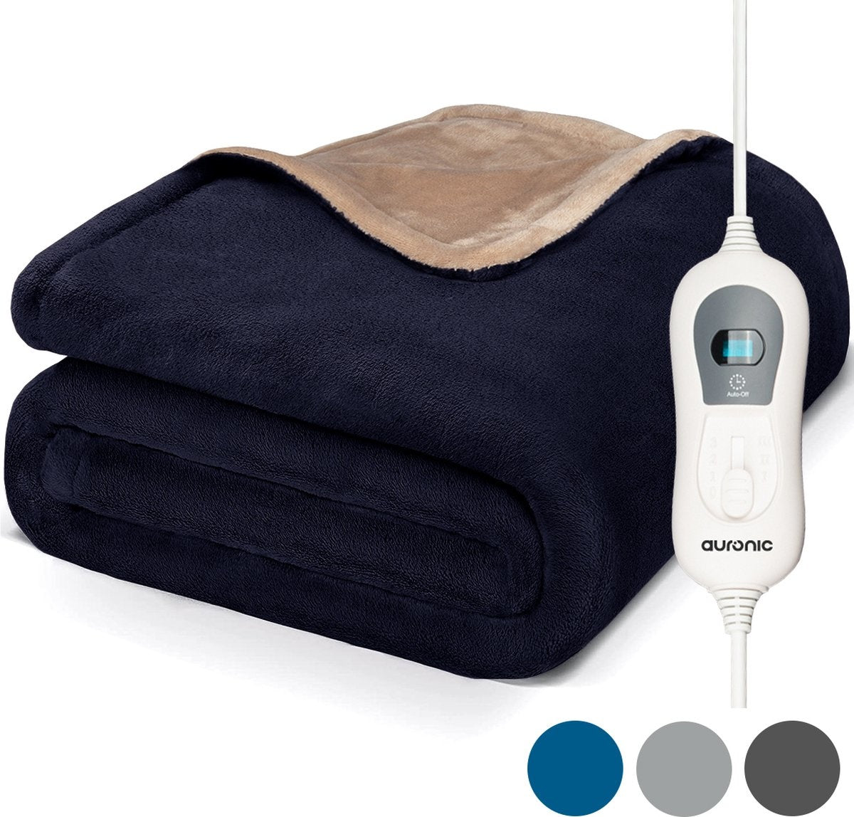 Auronic - Heizdecke - 1 Person - 3 Stufen - mit Timer - 120x160cm - Dunkelblau