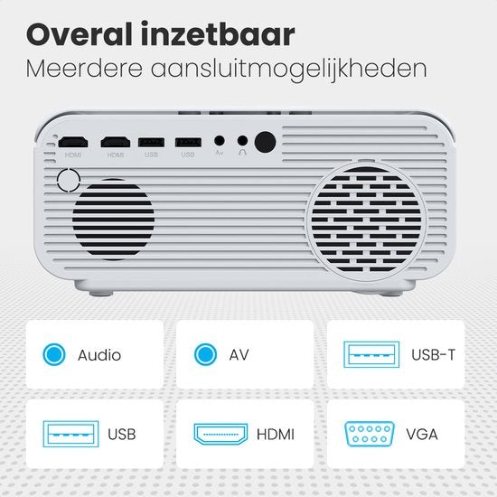 Auronic Beamer - 10.000 Lumen - WiFi - 170-Zoll - Full HD - Fernbedienung & Tragetasche - Weiß
